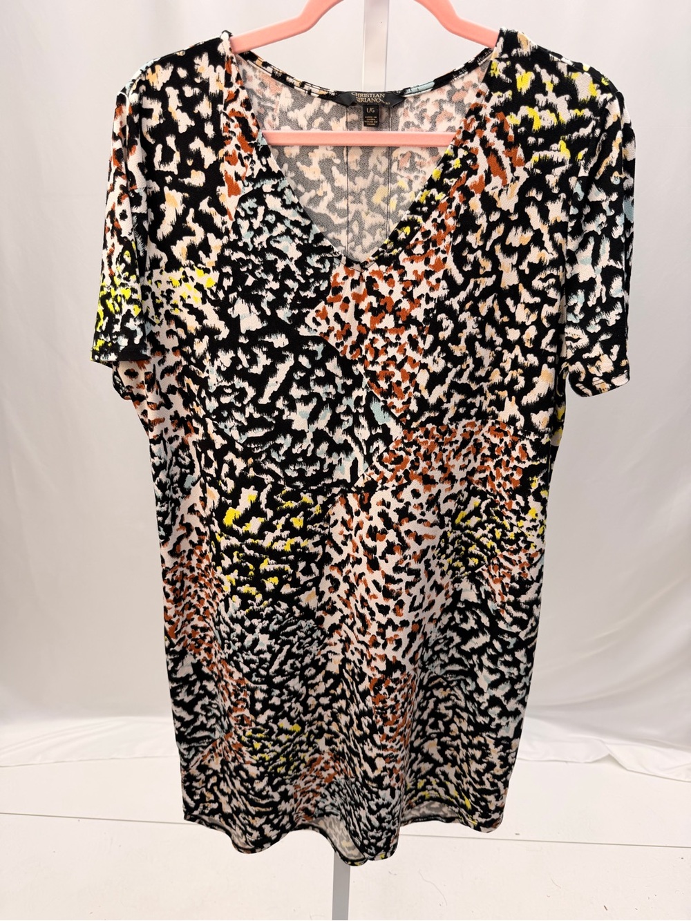 Christian Siriano New York Abstract Animal Print V-Neck Dress Size L
